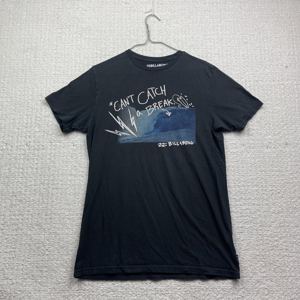 Y2K Billabong Graphic T Shirt Surf Waves Doodle Can't Catch a Break Men M* Black